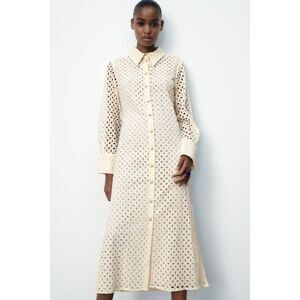 NWT Zara Eyelet Shirt Dress Ivory Size XL 100% Cotton